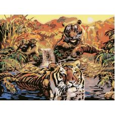 Живопись по номерам Семья тигров, 40x50, Белоснежка