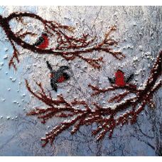 Вышивка бисером на шелке Снегири, 28x30, FeDi
