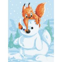 Картина по номерам Белка и снеговик, 30x40, Белоснежка