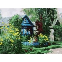 Живопись на холсте Домик в деревне, 30x40, Белоснежка