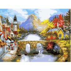 Картина по номерам Мост через реку, 30x40, Белоснежка