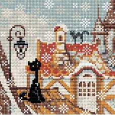 Алмазная мозаика Город и кошки. Зима, 20x20, полная выкладка, Риолис
