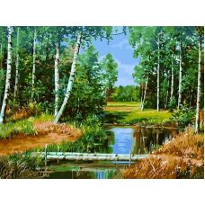 Живопись по номерам Ручей в березовом лесу, 30x40, Белоснежка