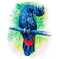 Живопись на холсте Синий попугай, 30x40, Белоснежка