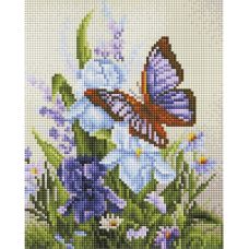 Алмазная мозаика Бабочка на ирисах, 20x25, полная выкладка, Белоснежка