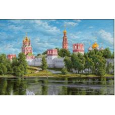 Мозаика стразами Новодевичий монастырь, 60x40, полная выкладка, Алмазная живопись