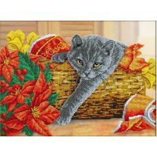 Набор для вышивания бисером Рождественский котик, 38x28, Паутинка