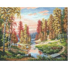 Алмазная мозаика Осенний закат, 48x38, полная выкладка, Brilliart (МП-Студия)