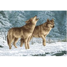 Ткань для вышивания бисером Волки на снегу, 39x27, Магия канвы