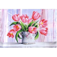 Ткань для вышивания бисером Розовые тюльпаны, 39x27, Магия канвы