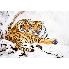 Ткань для вышивания бисером Тигры зимой, 39x27, Магия канвы