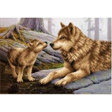 Ткань для вышивания бисером Волчица с волченком, 39x27, Магия канвы