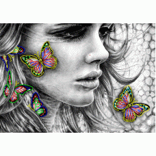 Схема Принт для вышивки бисером Женщина с бабочками, 40x30, Вышиваем бисером