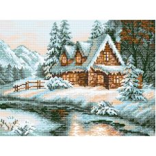 Алмазная мозаика Зимний пейзаж, 30x40, полная выкладка, Риолис