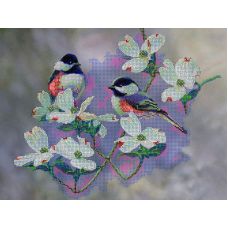 Схема Принт для вышивки бисером Птички в саду, 27x35, Вышиваем бисером