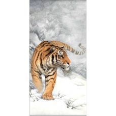 Мозаика стразами Тигр зимой, 30x60, полная выкладка, Алмазная живопись