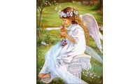 Мозаика стразами Ангел с котенком, 40x50, полная выкладка, Алмазная живопись
