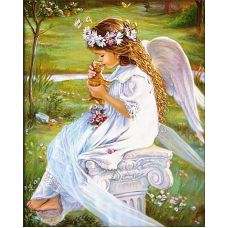 Мозаика стразами Ангел с котенком, 40x50, полная выкладка, Алмазная живопись