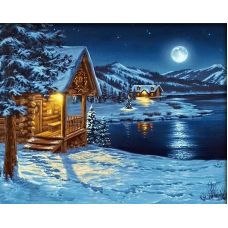 Мозаика стразами Январское полнолуние, 40x50, полная выкладка, Алмазная живопись