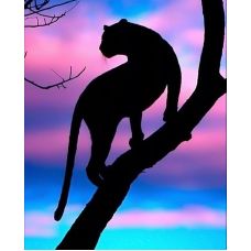 Мозаика стразами Пантера на закате, 40x50, полная выкладка, Алмазная живопись