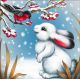Мозаика стразами Кролик и снегирь, 15x15, полная выкладка, Алмазная живопись