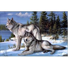 Мозаика стразами Два волка, 40x60, полная выкладка, Алмазная живопись