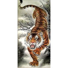 Мозаика стразами Тигр на охоте, 30x60, полная выкладка, Алмазная живопись
