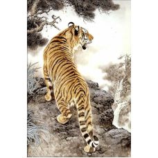 Мозаика стразами Тигр на скале, 60x40, полная выкладка, Алмазная живопись