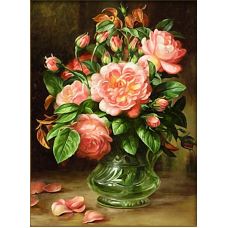 Мозаика стразами Розы в вазе, 30x40, полная выкладка, Алмазная живопись