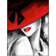 Мозаика стразами Красная шляпка, 30x40, полная выкладка, Алмазная живопись