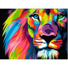 Мозаика стразами Красочный лев, 30x40, полная выкладка, Алмазная живопись