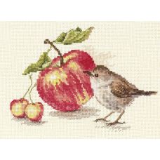 Набор для вышивания крестом Птичка и яблоко, 17x11, Алиса