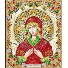 Ткань для вышивания бисером Пресвятая Богородица Семистрельная в жемчуге и кристаллах, 20x25, Благовест