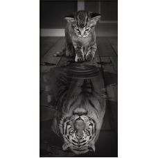 Мозаика стразами Тигр внутри, 30x60, полная выкладка, Алмазная живопись