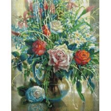 Алмазная мозаика Натюрморт с белой розой, 40x50, полная выкладка, Белоснежка