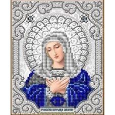Ткань для вышивания бисером Пресвятая Богородица Умиление в жемчуге и серебре, 14x17, Благовест