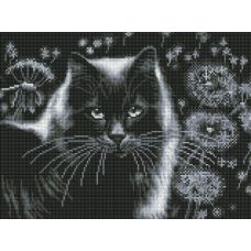 Алмазная мозаика Кот и одуванчики, 30x40, полная выкладка, Белоснежка