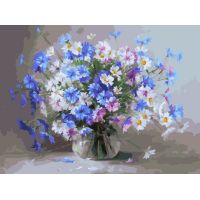 Живопись по номерам Васильки и ромашки в кувшине, 30x40, Белоснежка