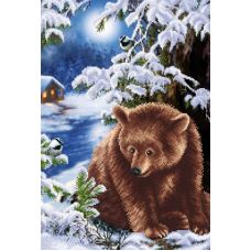 Ткань для вышивания бисером Медведь под елкой, 39x27, Магия канвы