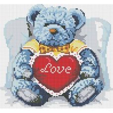 Алмазная мозаика Медвежонок с сердцем, 30x30, полная выкладка, Белоснежка