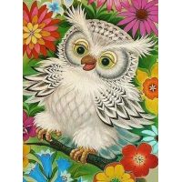 Алмазная мозаика Белый совенок, 40x50, полная выкладка, Painting Diamond