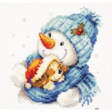 Набор для вышивания крестом Снеговичок с собачкой, 12x13, Алиса