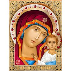 Мозаика стразами Икона Казанская Богородица, 30x40, полная выкладка, Алмазная живопись