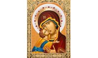Мозаика стразами Икона Владимирская Богородица, 30x40, полная выкладка, Алмазная живопись