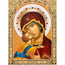 Мозаика стразами Икона Владимирская Богородица, 30x40, полная выкладка, Алмазная живопись