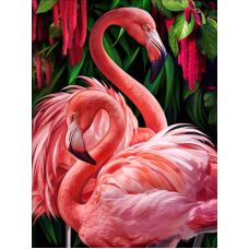 Мозаика стразами Пара фламинго, 30x40, полная выкладка, Алмазная живопись