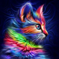 Мозаика стразами Разноцветный котенок, 30x30, полная выкладка, Алмазная живопись