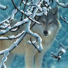 Рисунок на габардине Волк в зимнем лесу, 35x40 (23x23), МП-Студия, Г-026