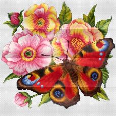 Набор для вышивания крестом Пионы и бабочка, 20x19, Белоснежка