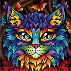 Мозаика стразами Радужный кот, 30x30, полная выкладка, Алмазная живопись